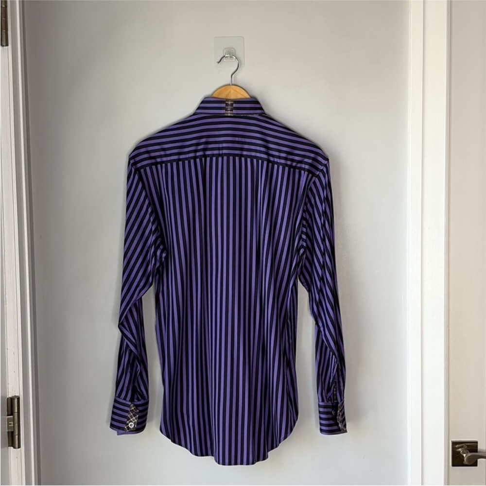 Robert Graham Purple Black Stripe Shirt Reverse Paisley Cuff - Picture 4 of 8